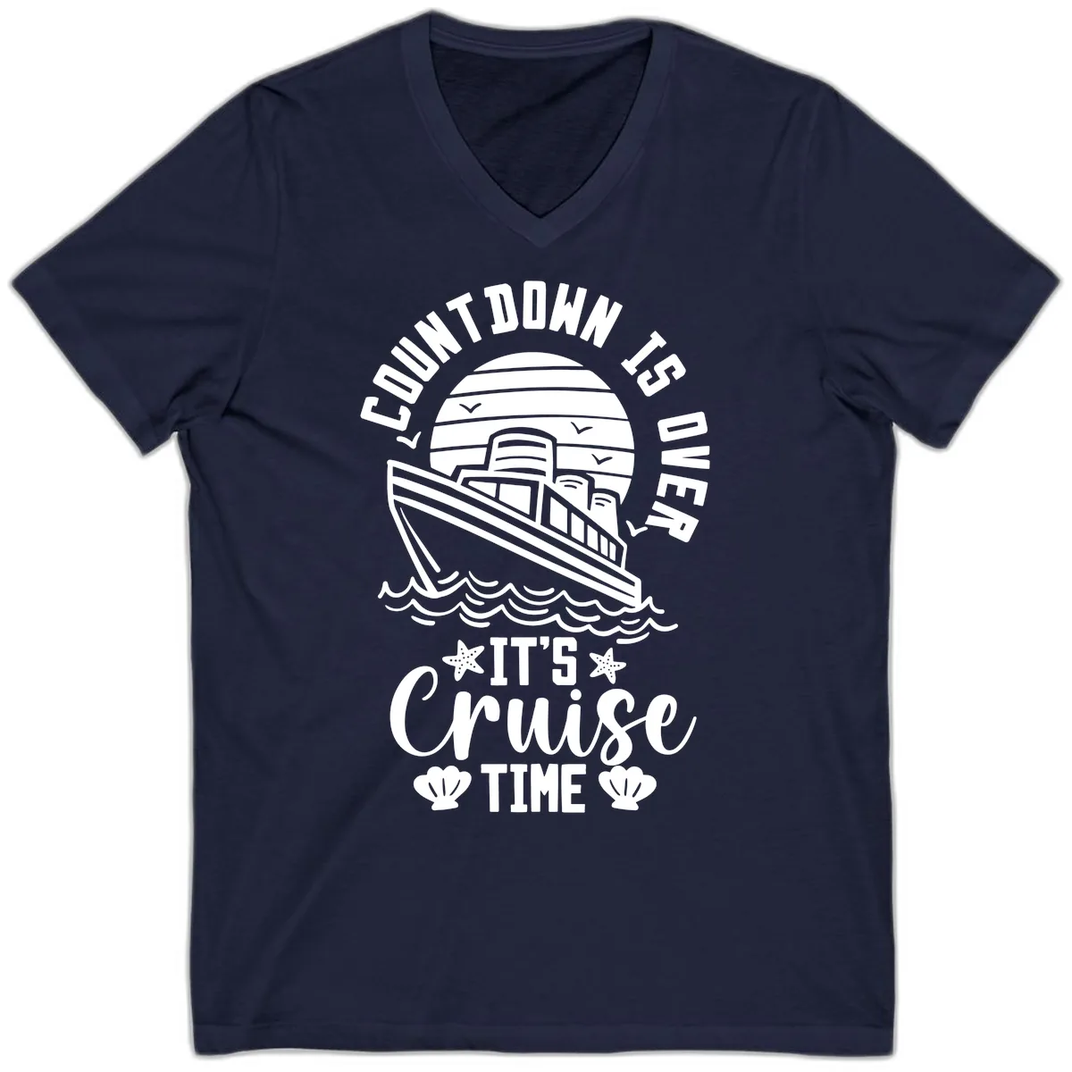 Its Cruise Time Countdown Design V-Neck in Navy