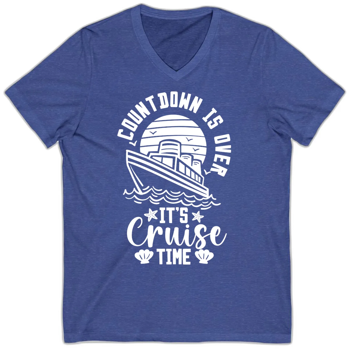 Its Cruise Time Countdown Design V-Neck in Heather True Royal