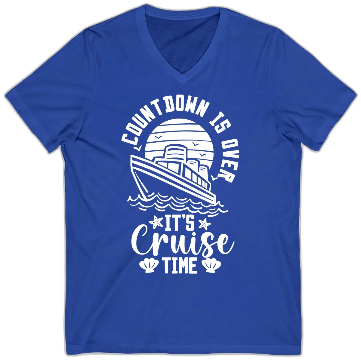 Its Cruise Time Countdown Design V-Neck in True Royal