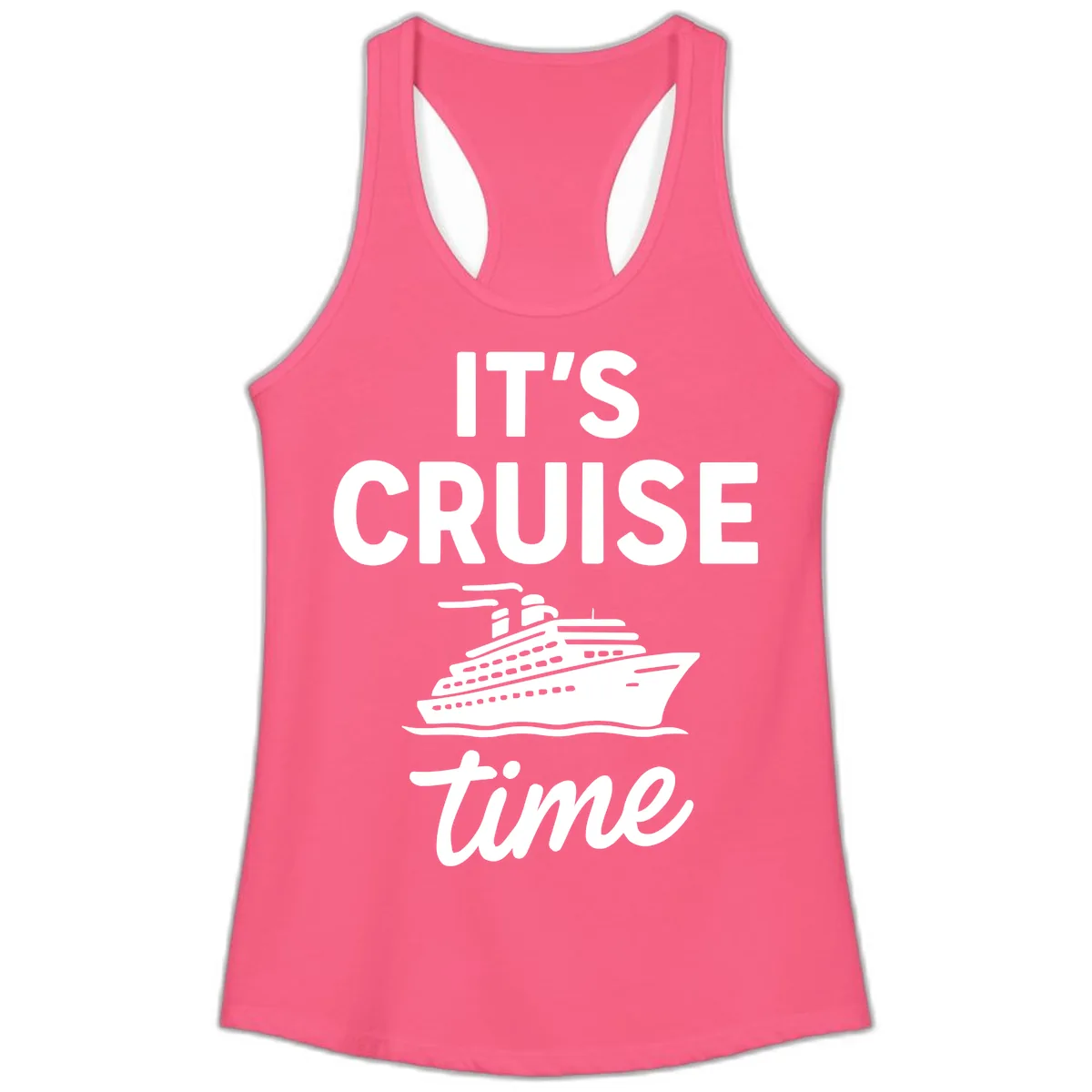 It's Cruise Time Graphic Ladies Tank in Solid Hot Pink