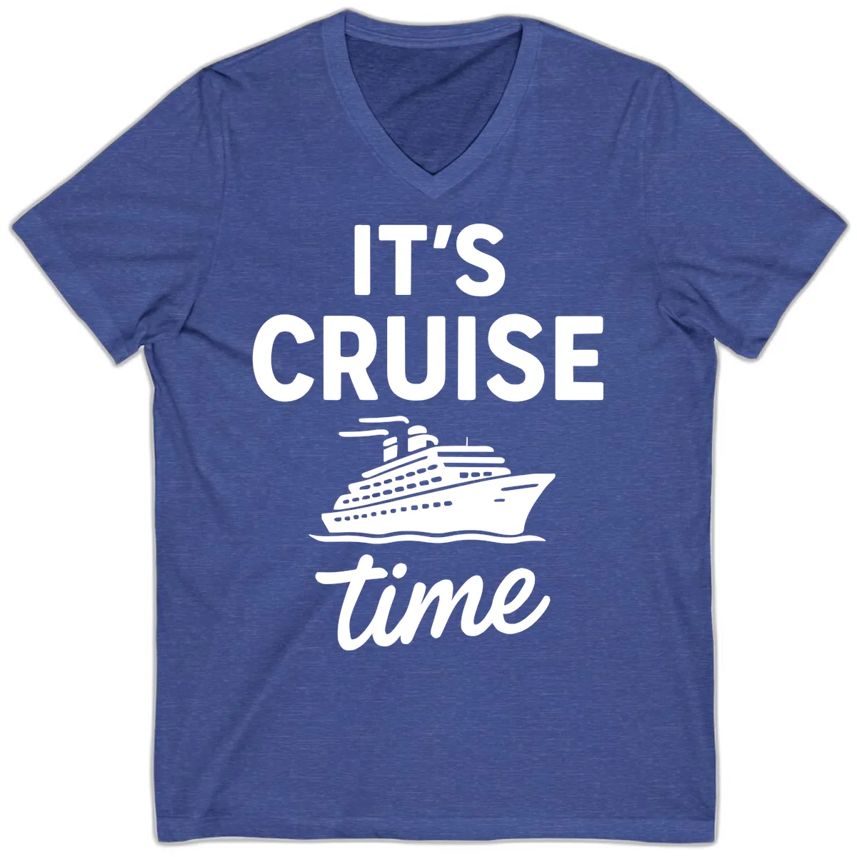 It's Cruise Time Graphic V-Neck in Heather True Royal