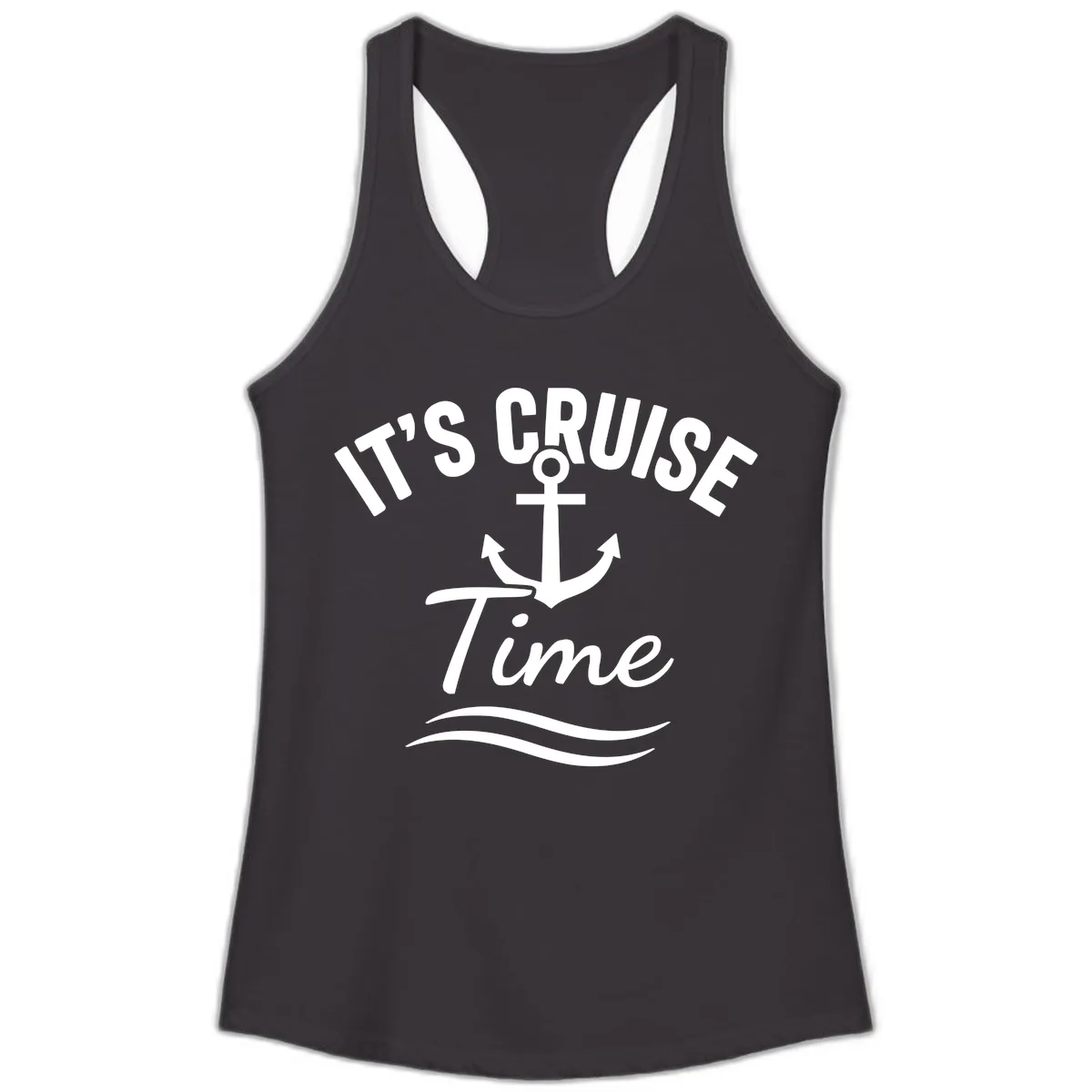 Its Cruise Time Anchor Graphic Ladies Tank in Black