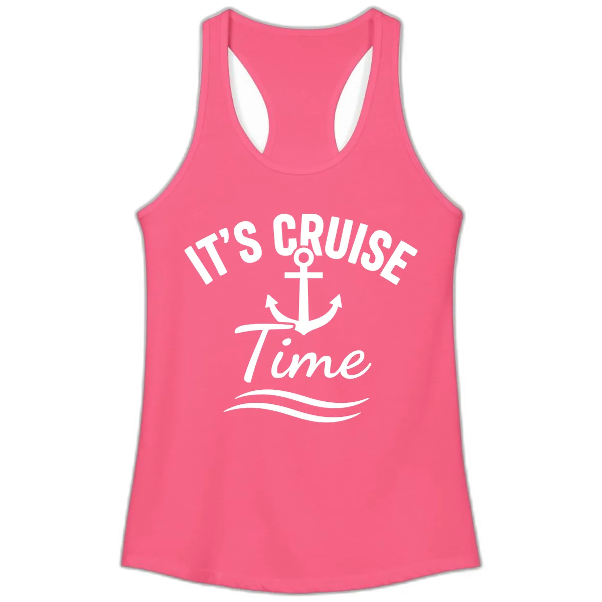Its Cruise Time Anchor Graphic Ladies Tank in Solid Hot Pink