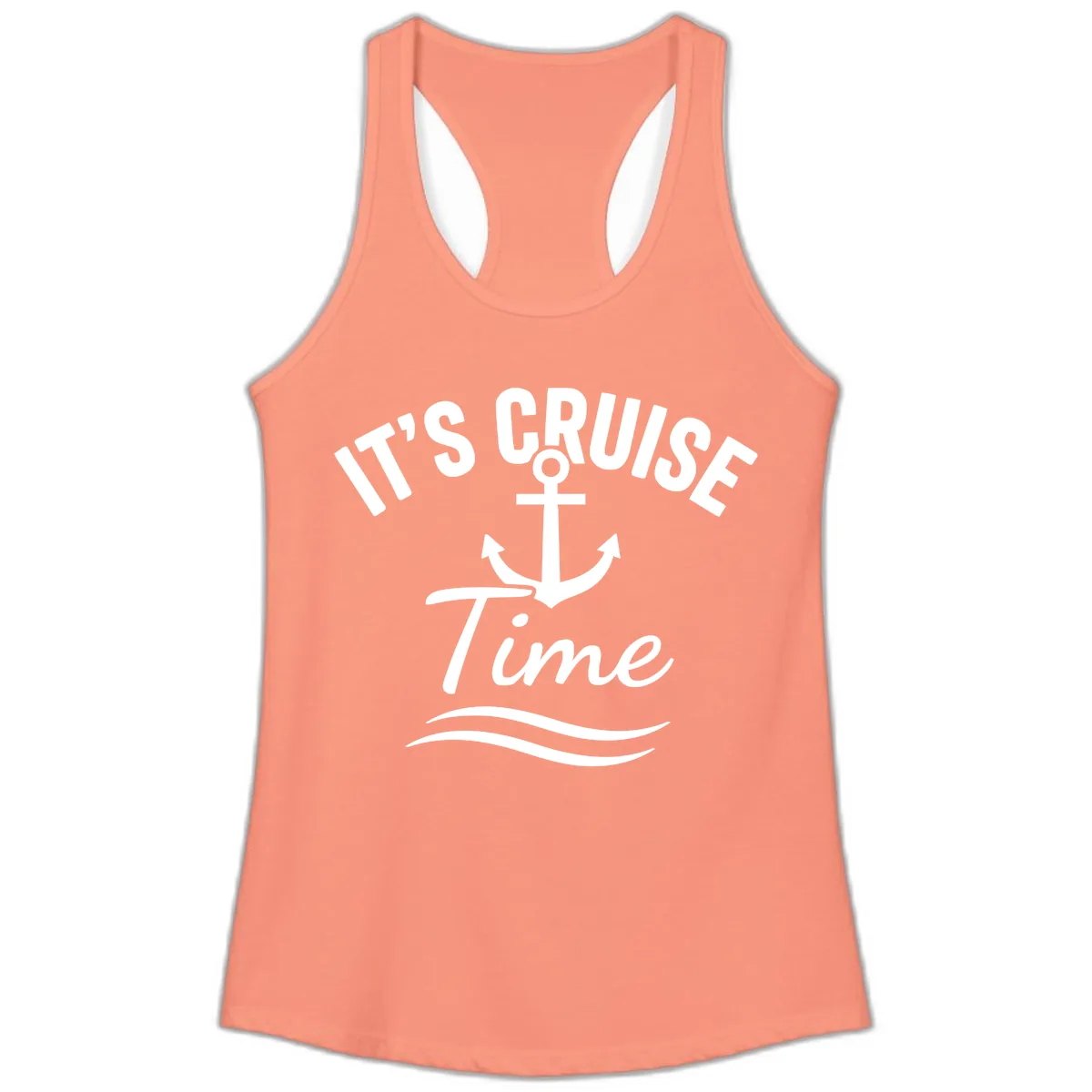 Its Cruise Time Anchor Graphic Ladies Tank in Solid Light Orange