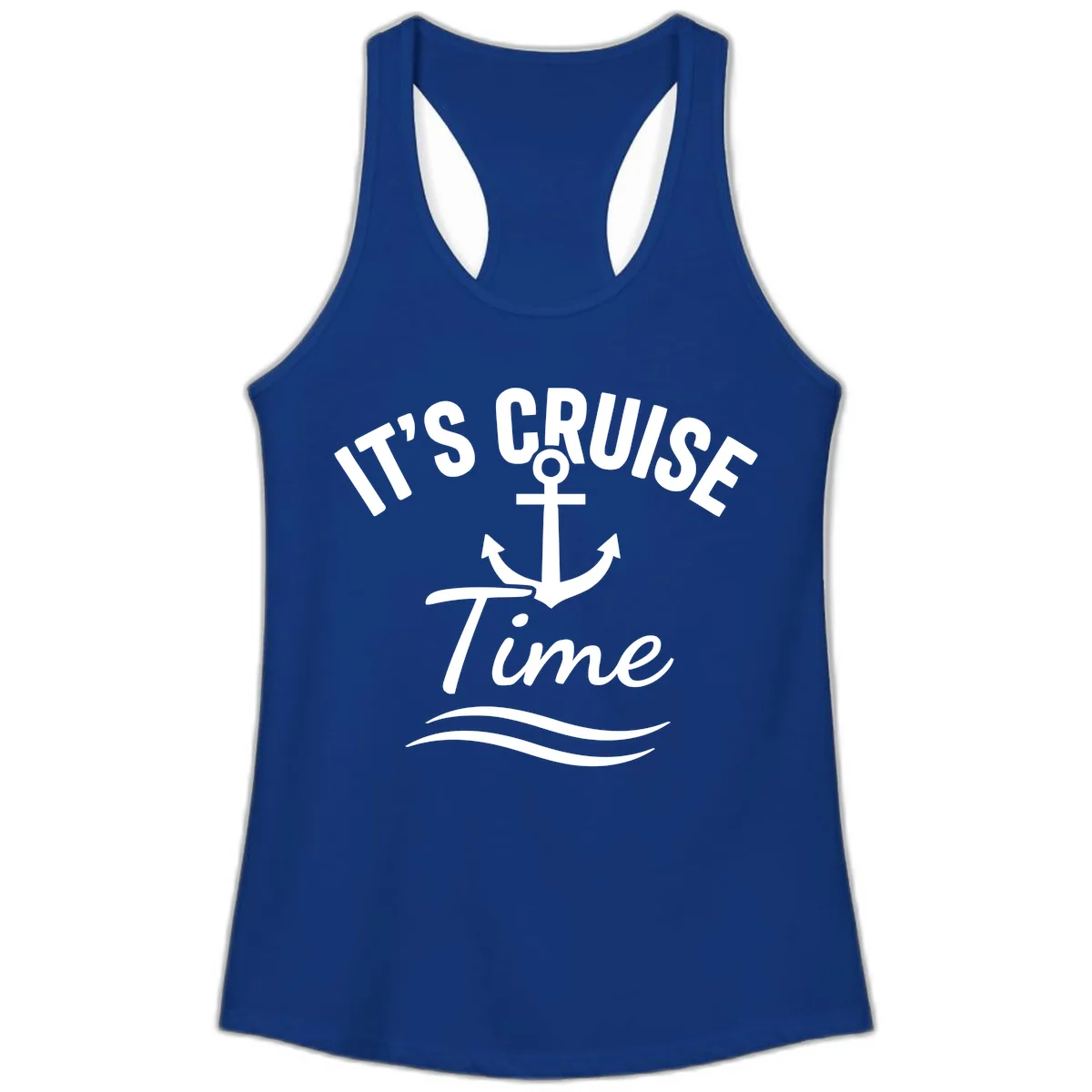 Its Cruise Time Anchor Graphic Ladies Tank in Solid Royal