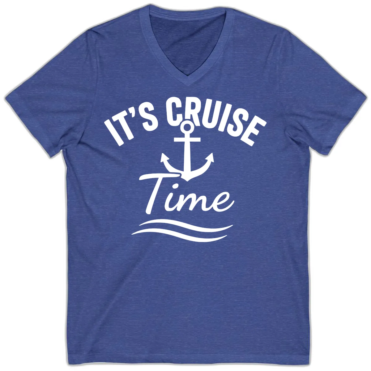 Its Cruise Time Anchor Graphic V-Neck in Heather True Royal