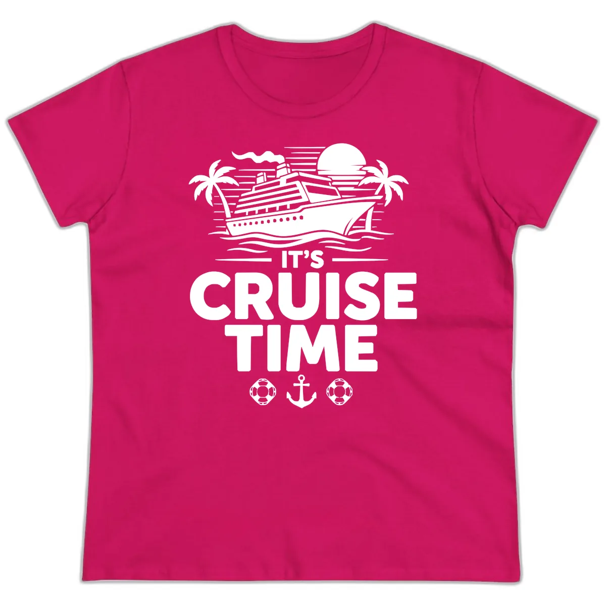 Its Cruise Time Graphic Ladies Tee in Heliconia