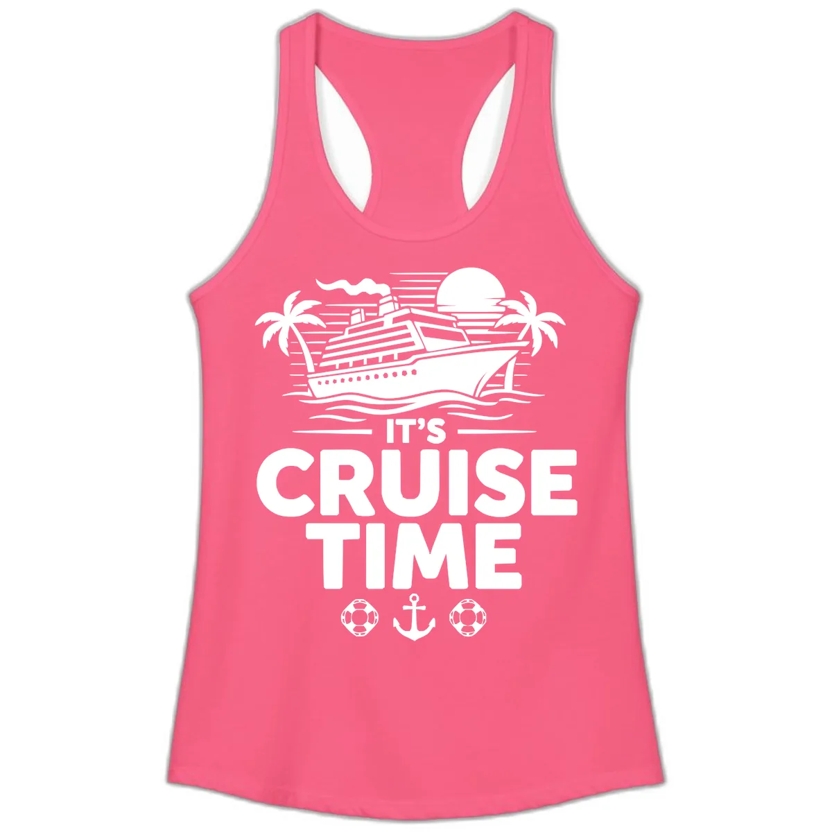 Its Cruise Time Graphic Ladies Tank in Solid Hot Pink