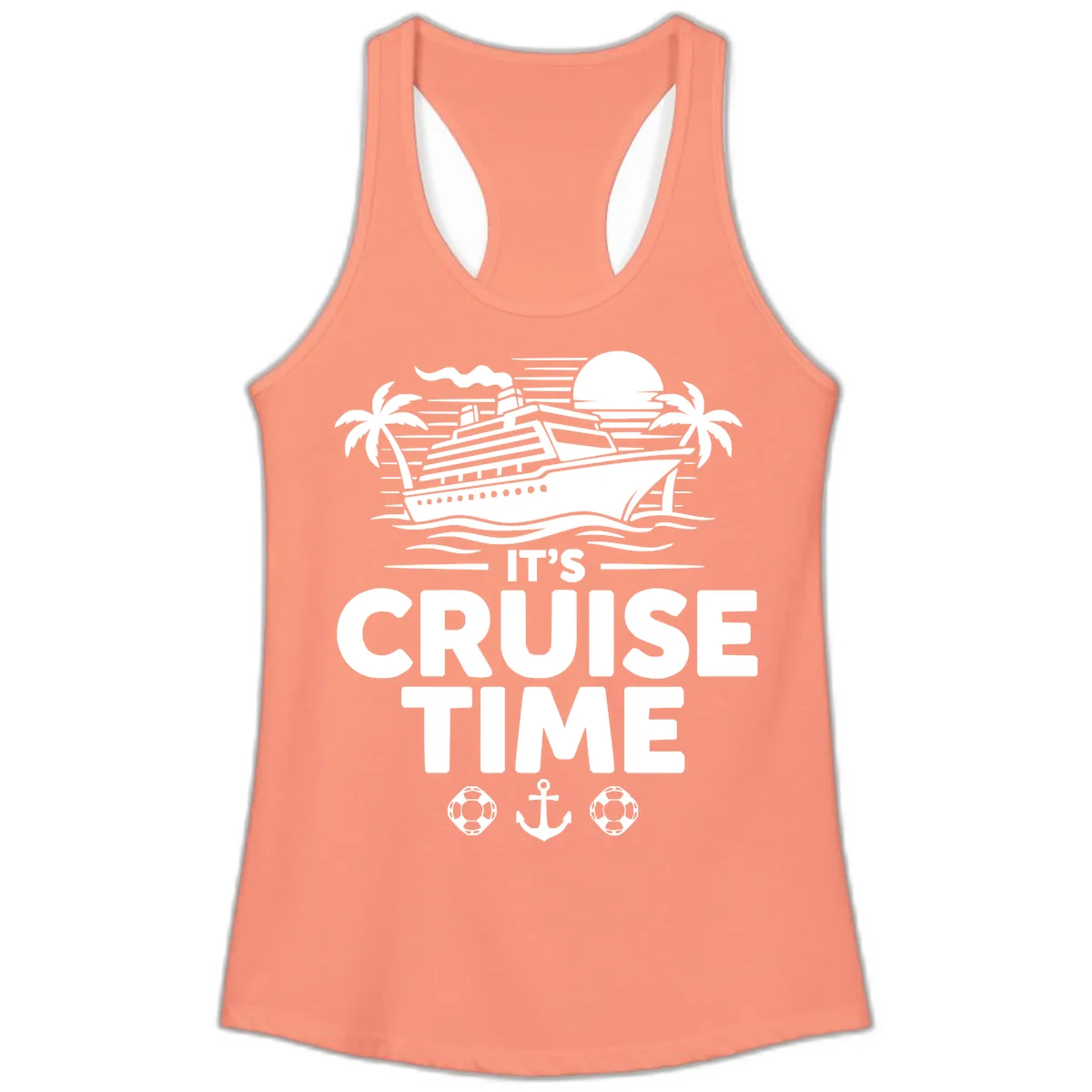 Its Cruise Time Graphic Ladies Tank in Solid Light Orange
