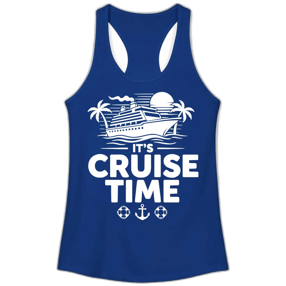 Its Cruise Time Graphic Ladies Tank in Solid Royal
