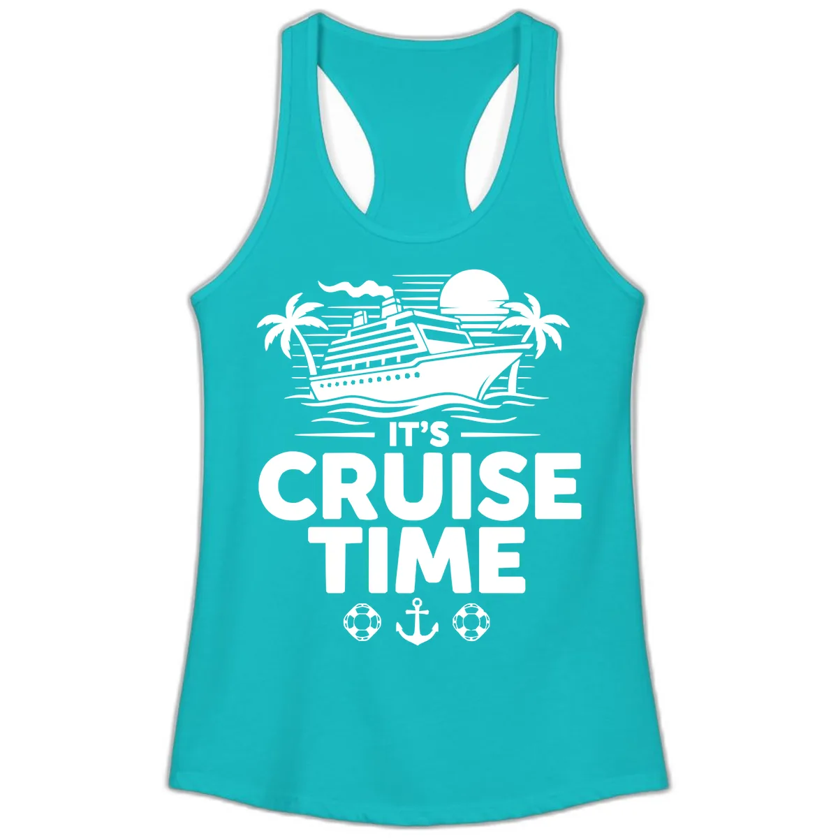 Its Cruise Time Graphic Ladies Tank in Tahiti Blue