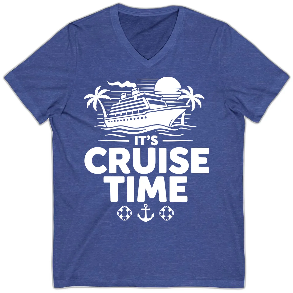 Its Cruise Time Graphic V-Neck in Heather True Royal