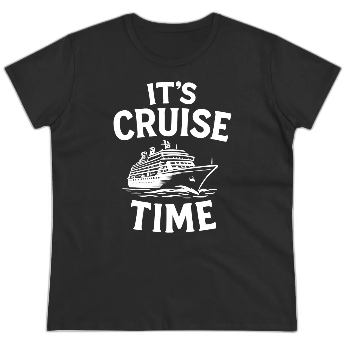 It's Cruise Time Ship Design Ladies Tee in Black