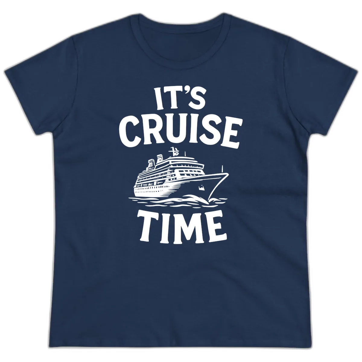 It's Cruise Time Ship Design Ladies Tee in Navy