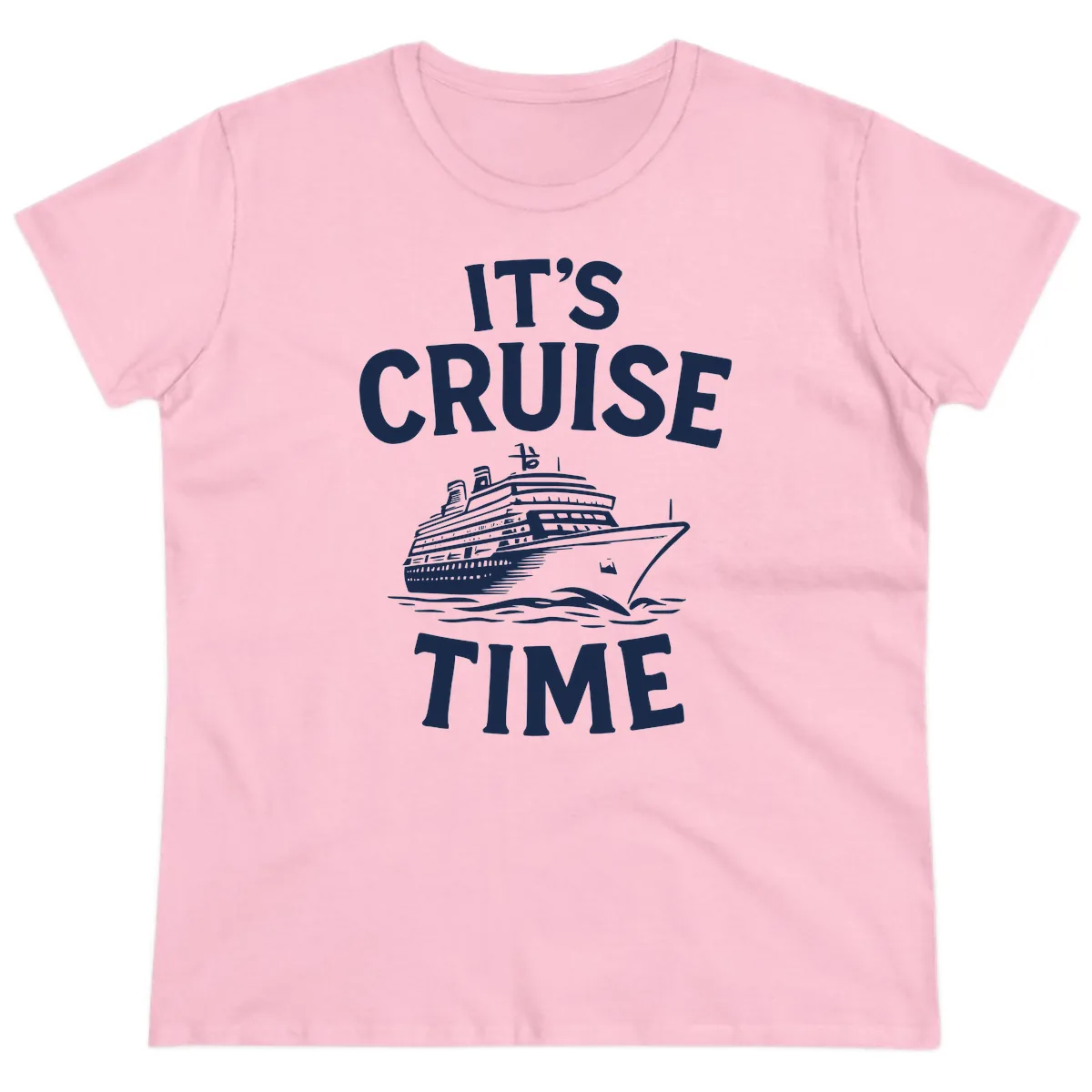 It's Cruise Time Ship Design Ladies Tee in Light Pink
