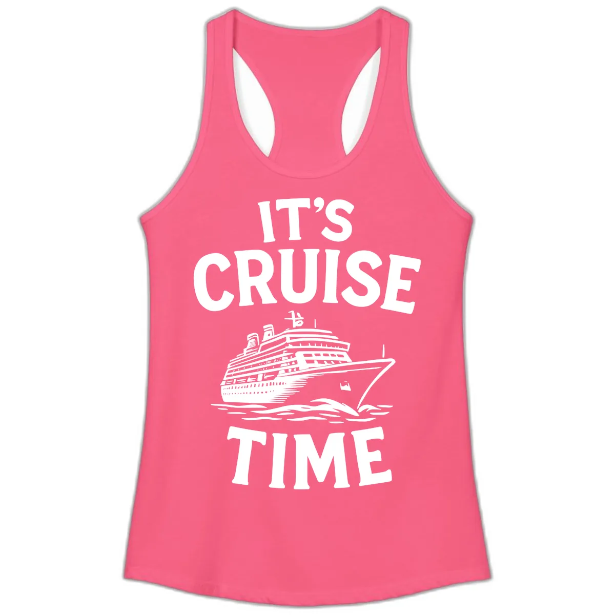 It's Cruise Time Ship Design Ladies Tank in Solid Hot Pink