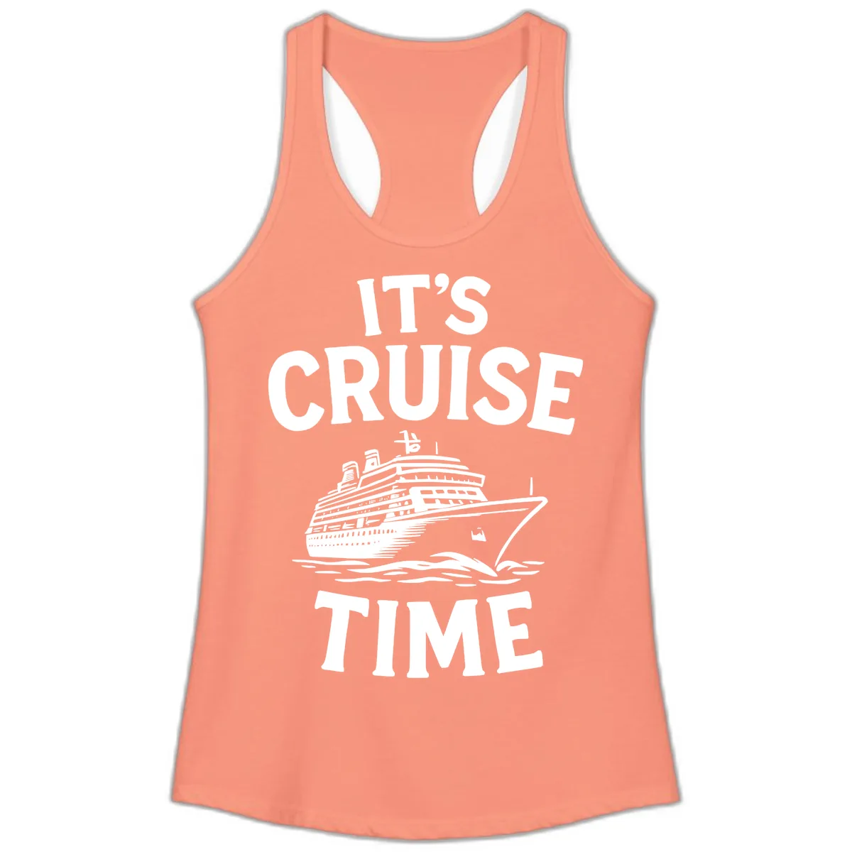 It's Cruise Time Ship Design Ladies Tank in Solid Light Orange