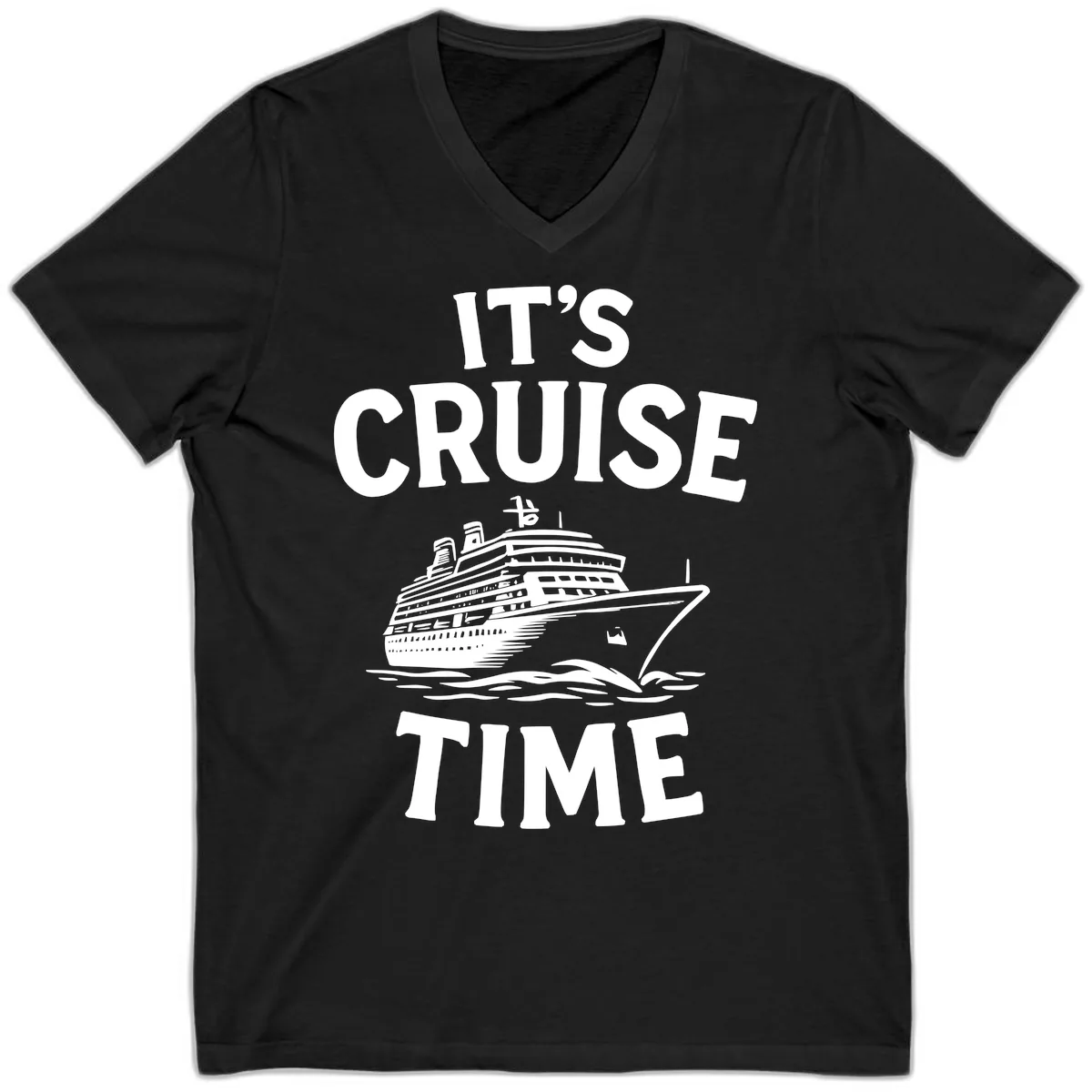 It's Cruise Time Ship Design V-Neck in Black