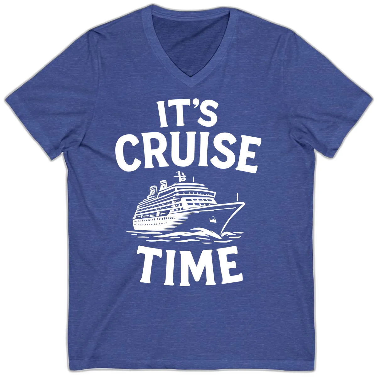 It's Cruise Time Ship Design V-Neck in Heather True Royal