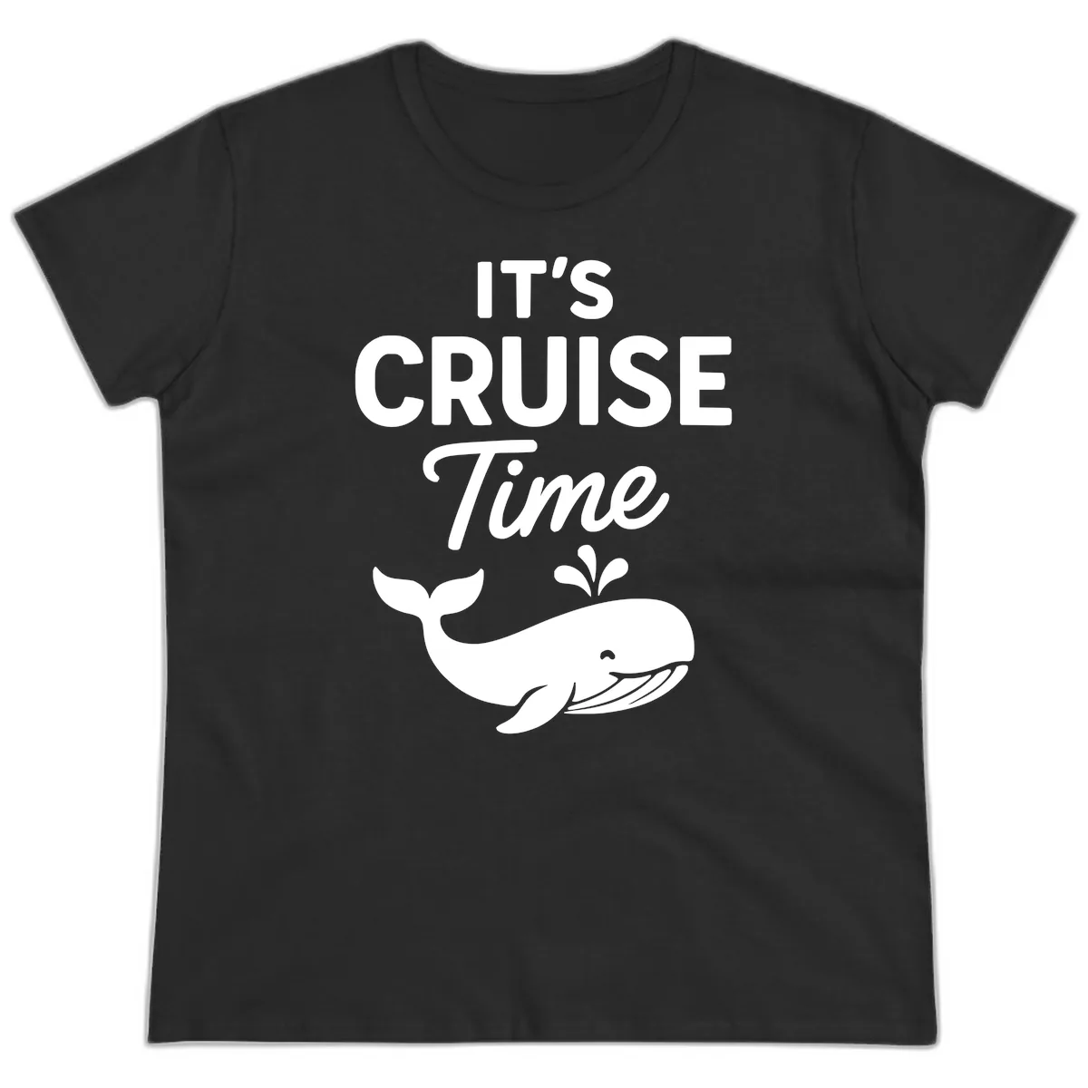 Its Cruise Time Whale Design Ladies Tee in Black
