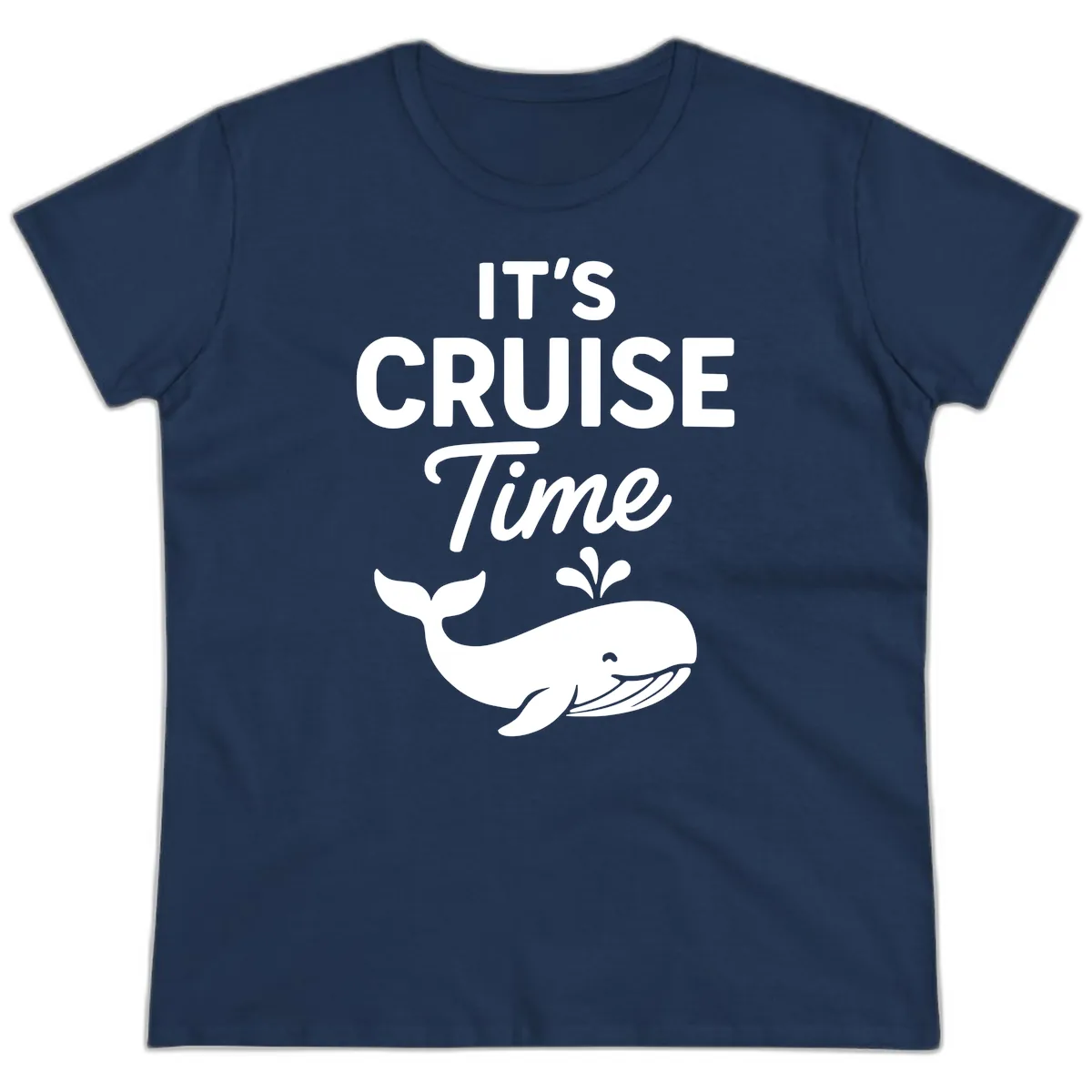 Its Cruise Time Whale Design Ladies Tee in Navy