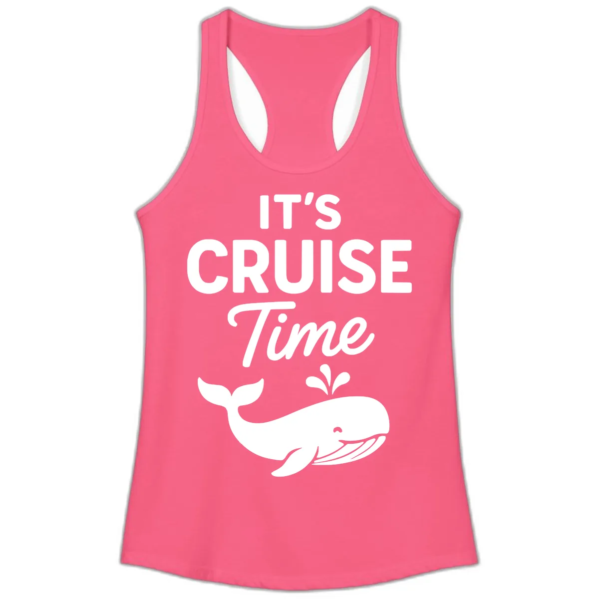 Its Cruise Time Whale Design Ladies Tank in Solid Hot Pink