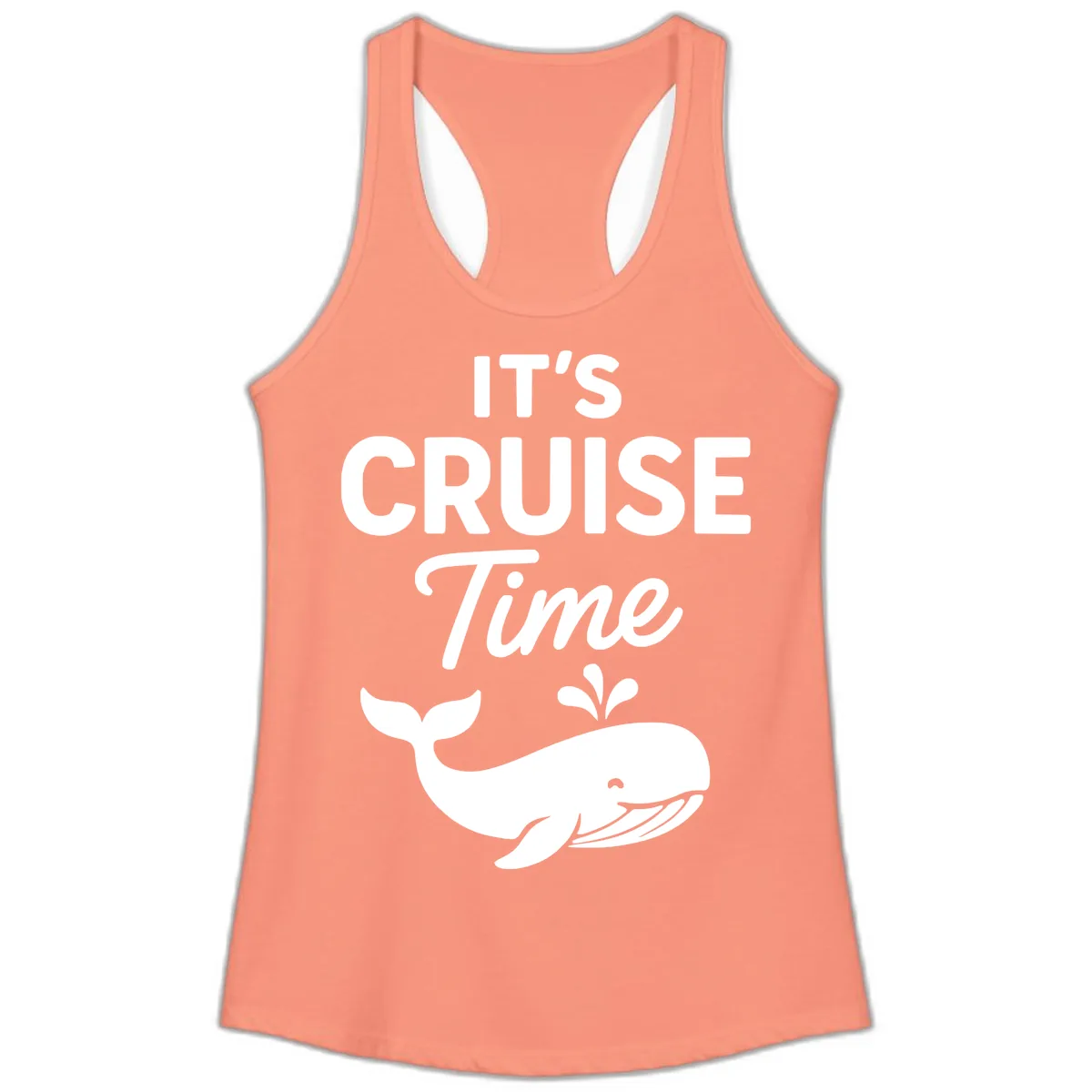 Its Cruise Time Whale Design Ladies Tank in Solid Light Orange
