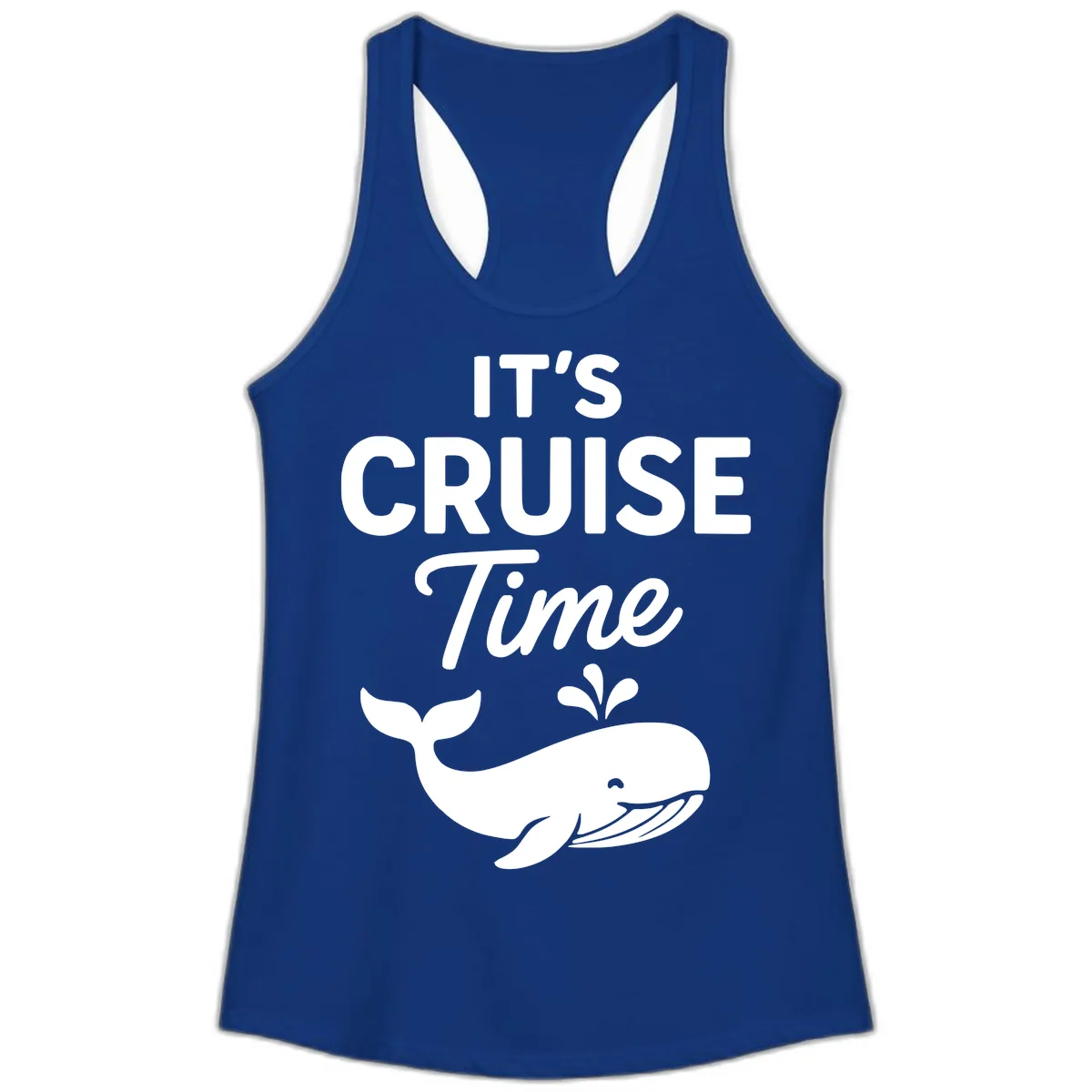 Its Cruise Time Whale Design Ladies Tank in Solid Royal