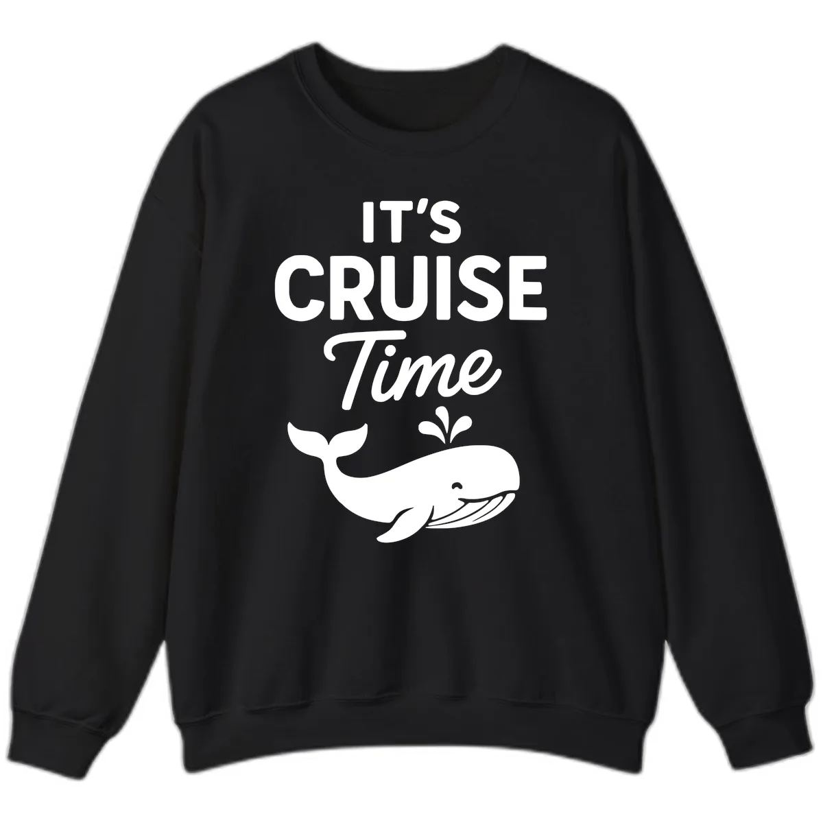 Its Cruise Time Whale Design Sweatshirt in Black