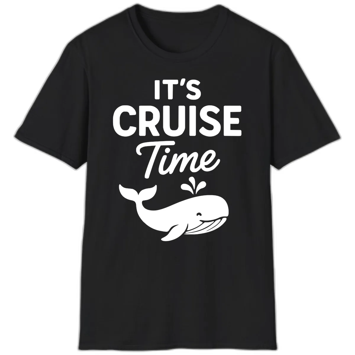 Its Cruise Time Whale Design T-Shirt in Black
