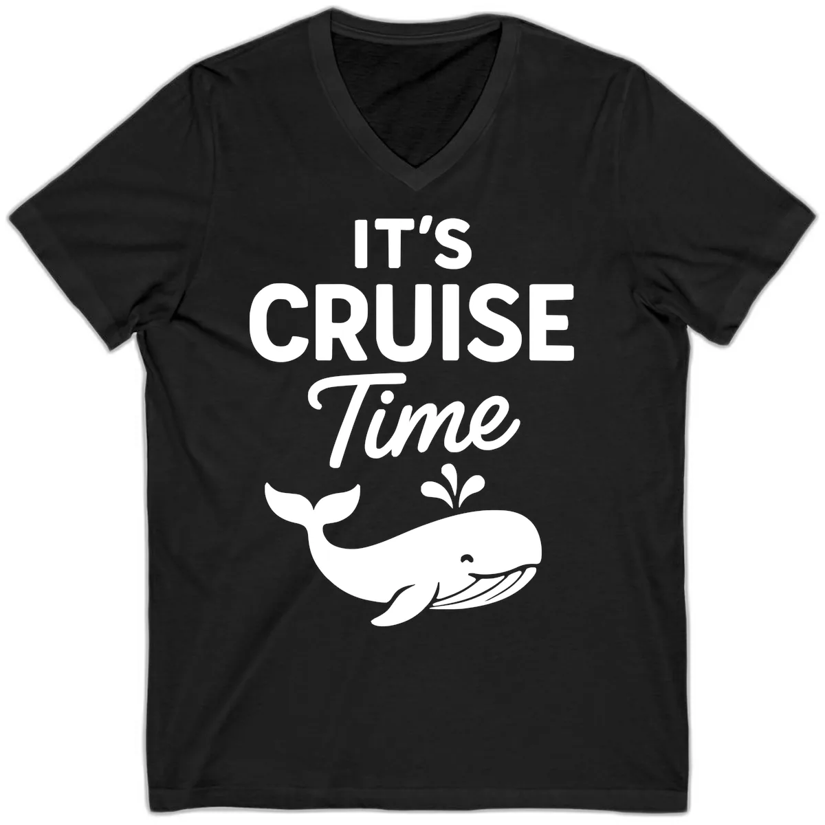 Its Cruise Time Whale Design V-Neck in Black