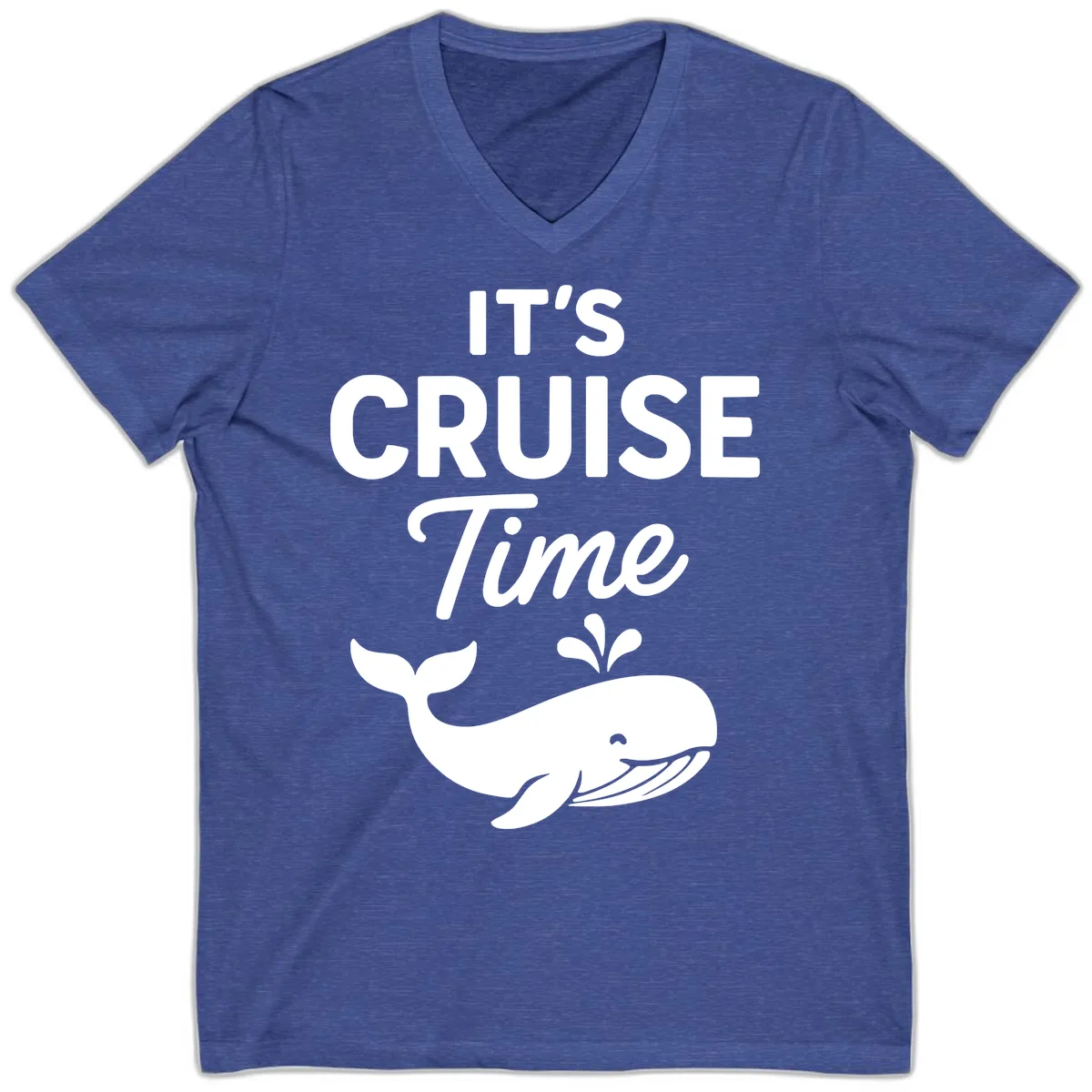 Its Cruise Time Whale Design V-Neck in Heather True Royal