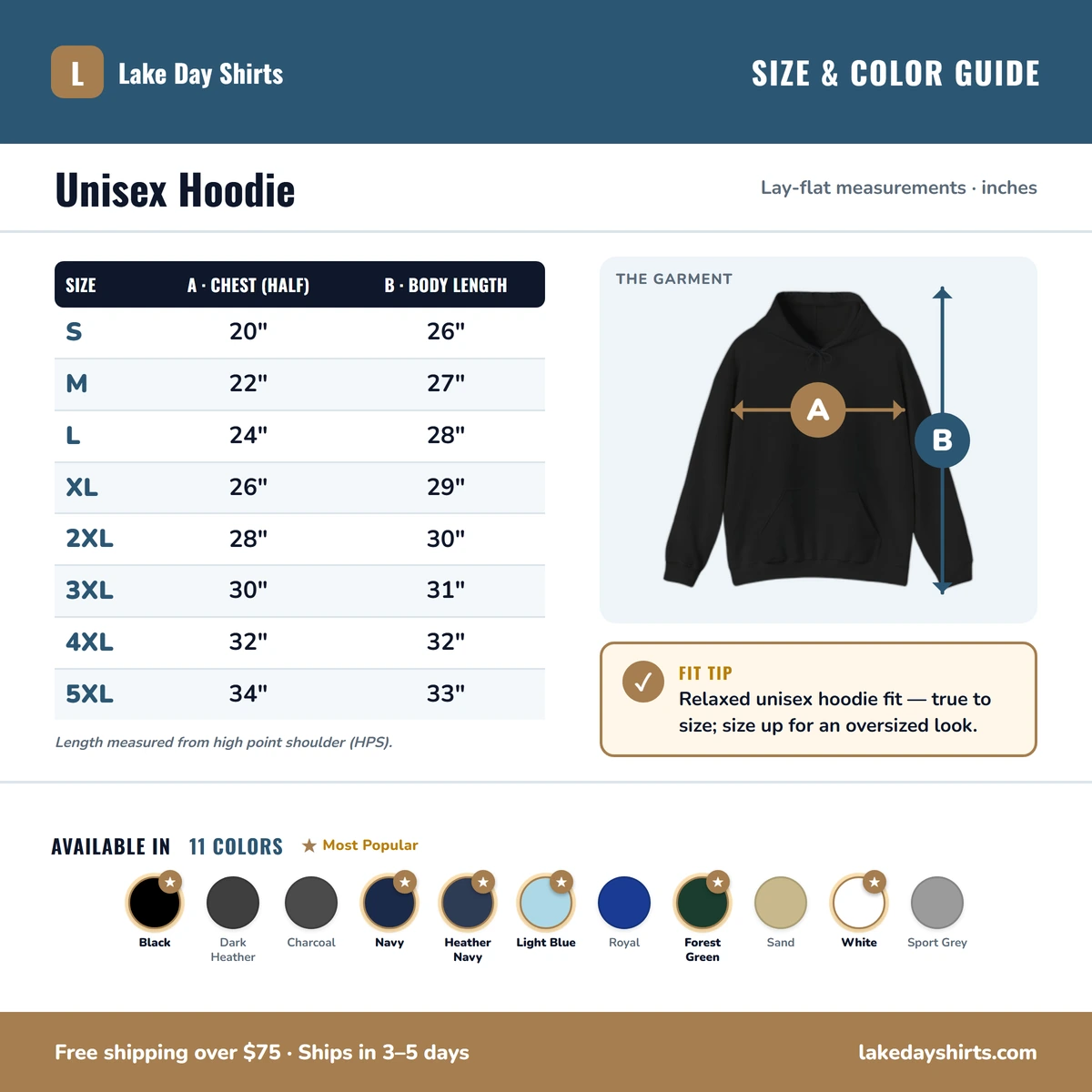 Hoodie size & color guide