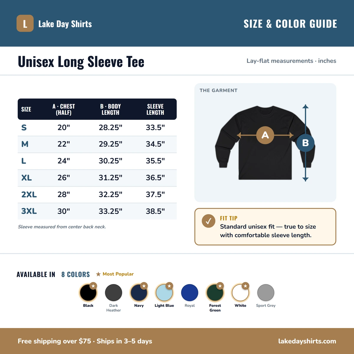 Long Sleeve size & color guide