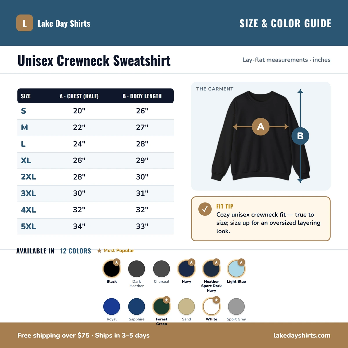 Sweatshirt size & color guide