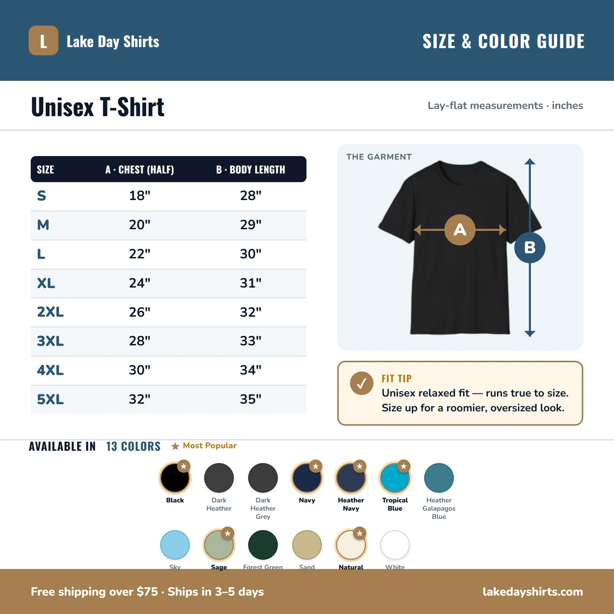 T-Shirt size & color guide