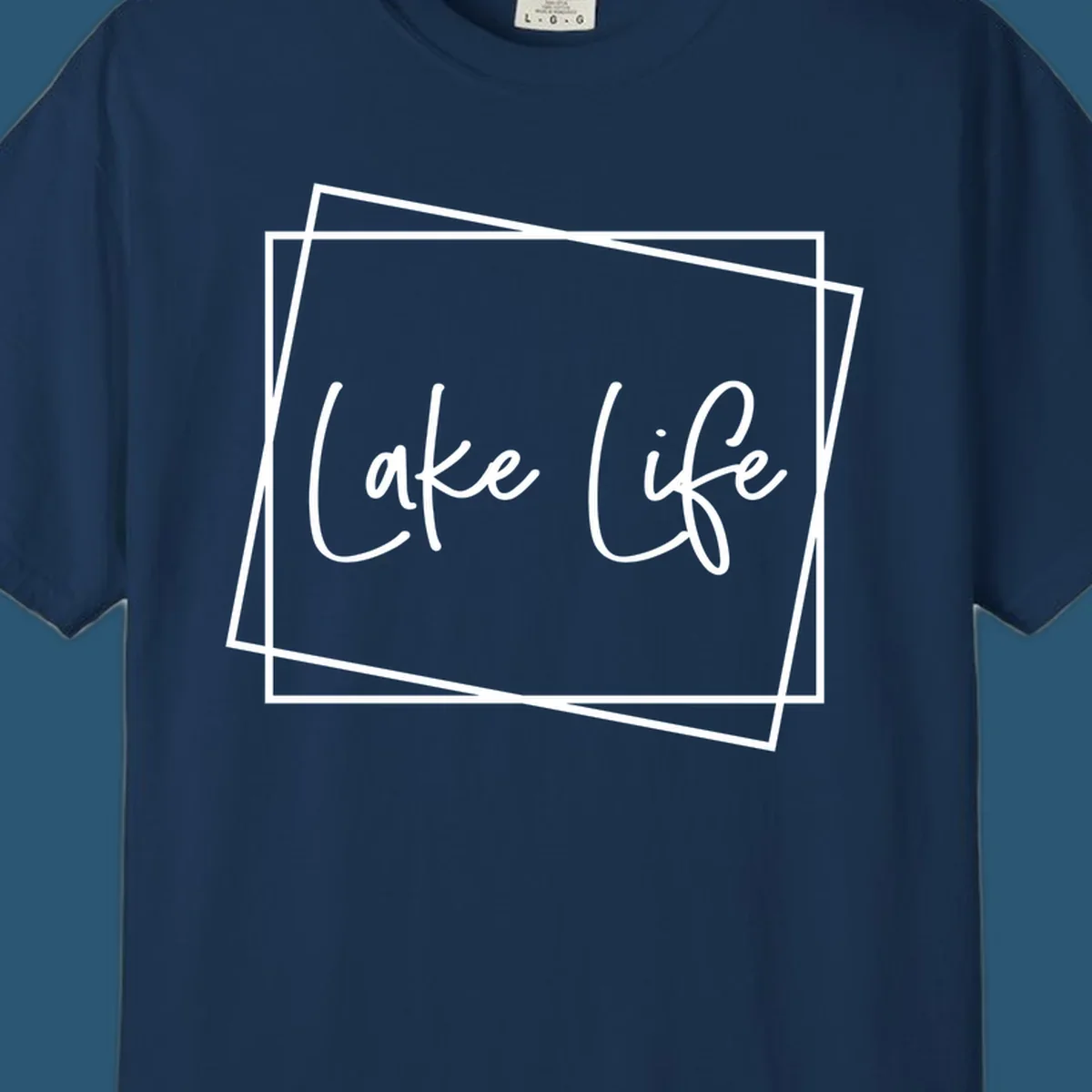 Lake Life text in script font with geometric border, lake-life-script design.