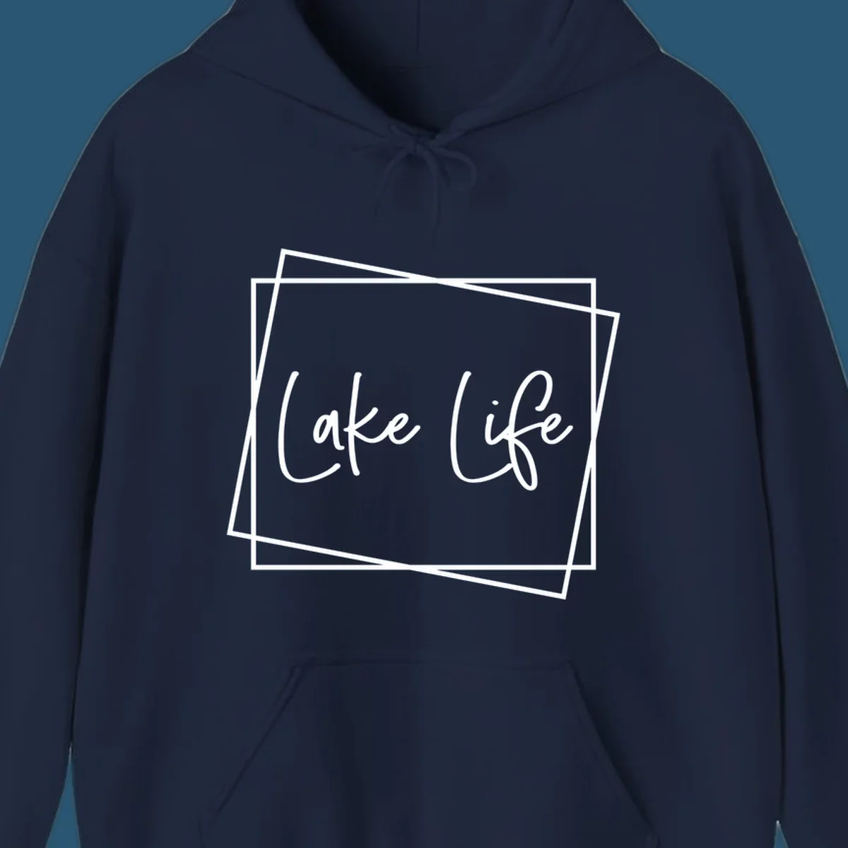Lake Life text in script font with geometric border, lake-life-script design.
