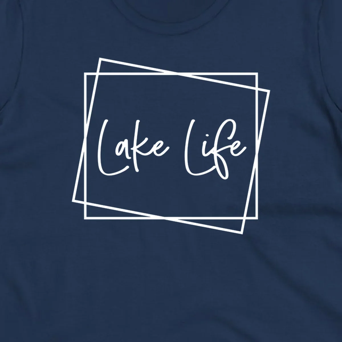 Lake Life text in script font with geometric border, lake-life-script design.