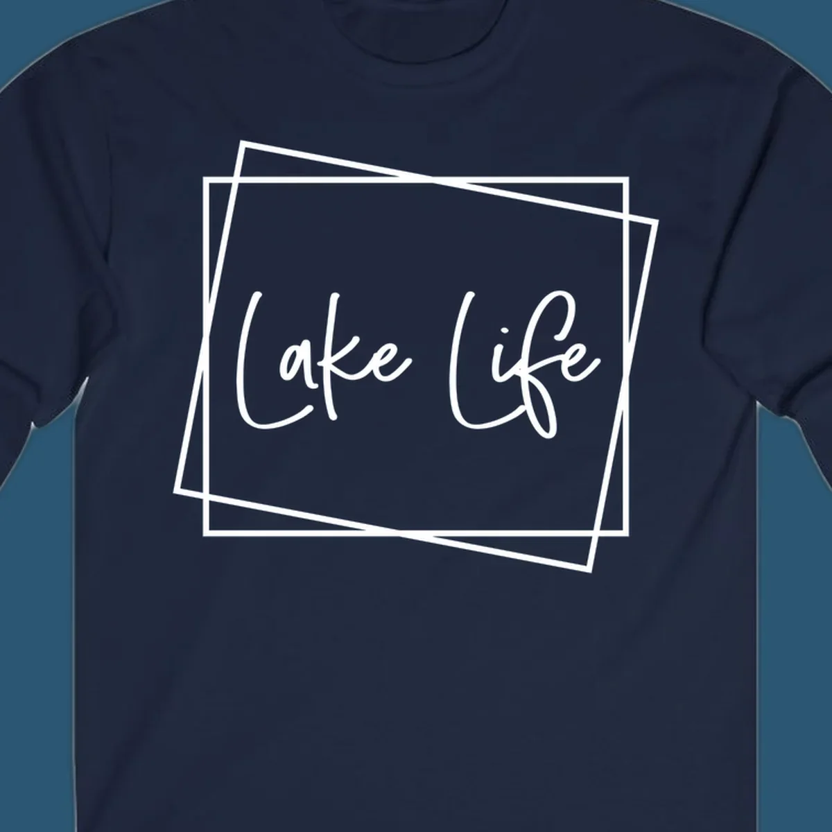 Lake Life text in script font with geometric border, lake-life-script design.