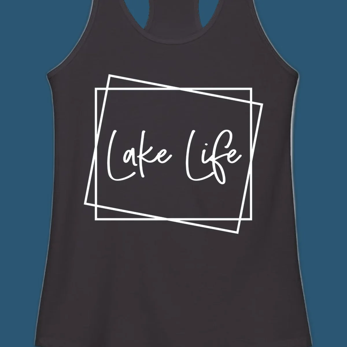 Lake Life text in script font with geometric border, lake-life-script design.