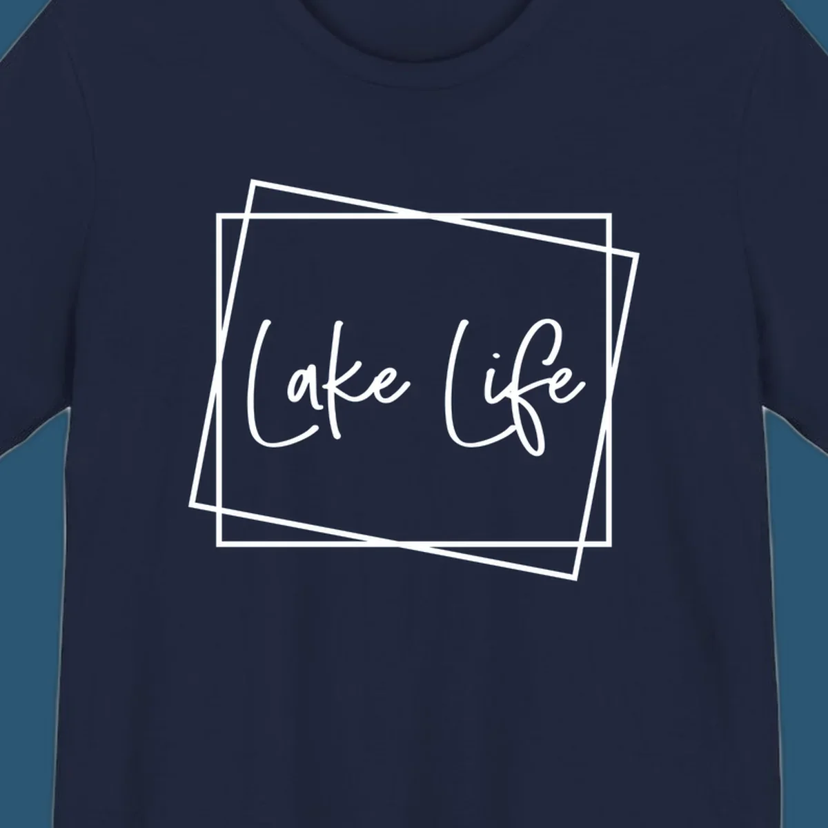 Lake Life text in script font with geometric border, lake-life-script design.