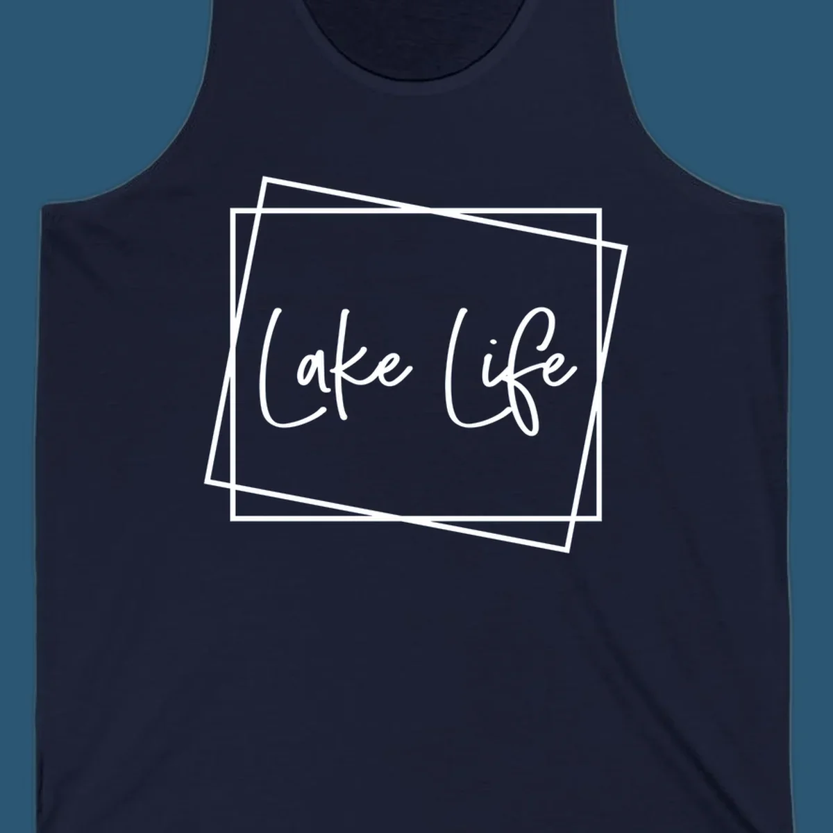 Lake Life text in script font with geometric border, lake-life-script design.