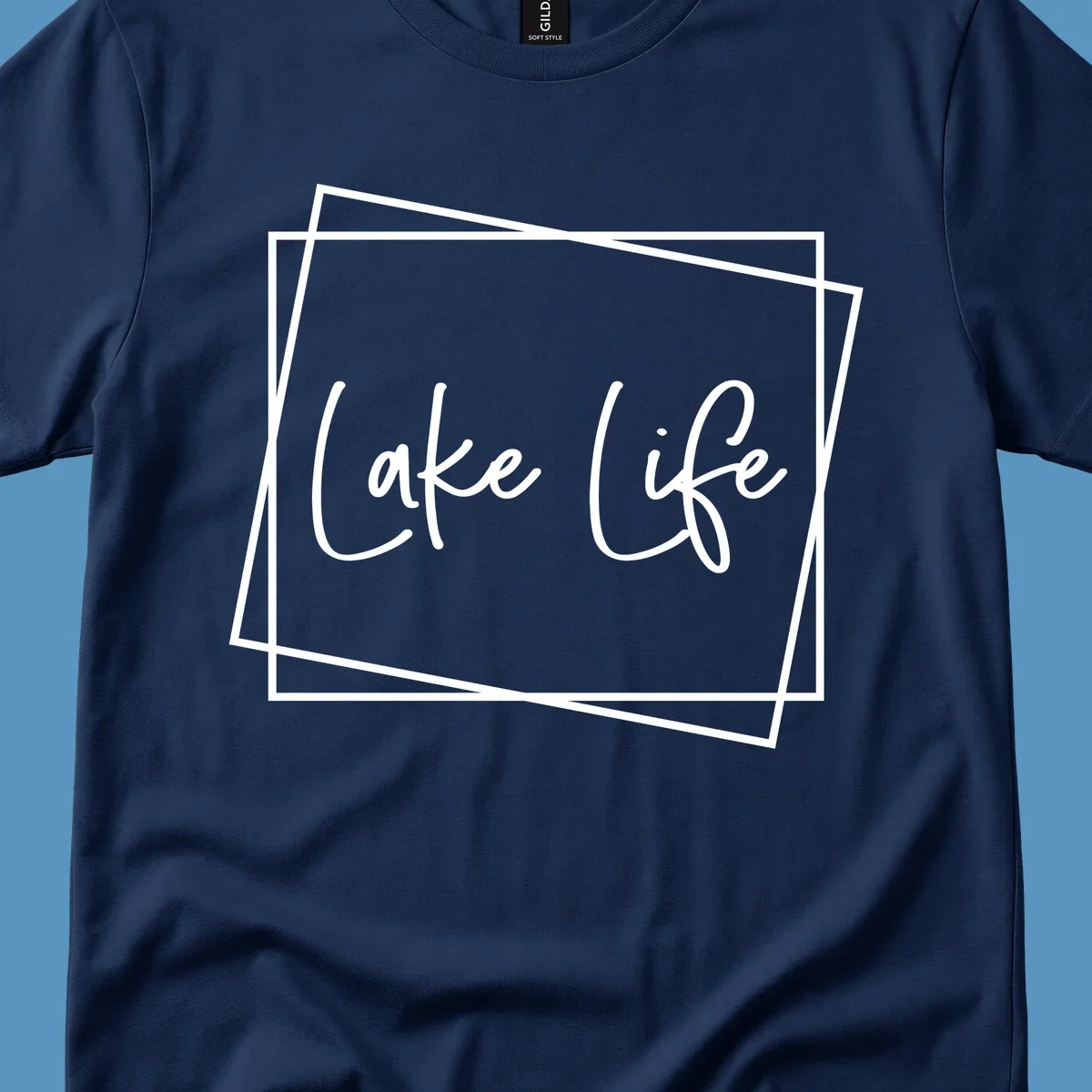 Lake Life text in script font with geometric border, lake-life-script design.