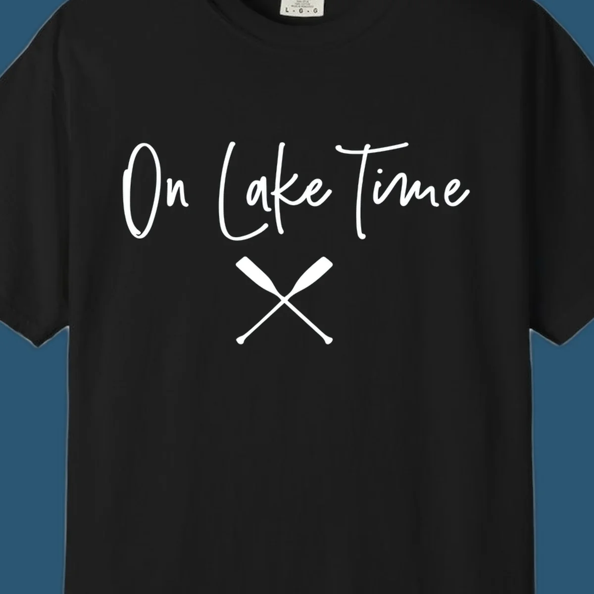On Lake Time text with crossed oars graphic.