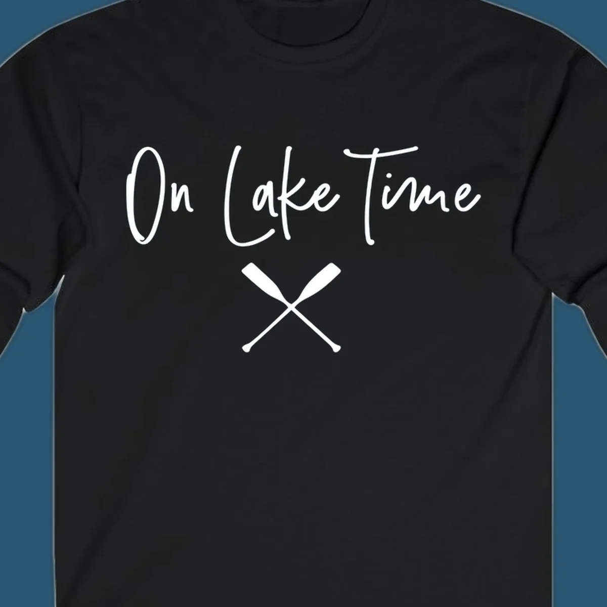 On Lake Time text with crossed oars graphic.