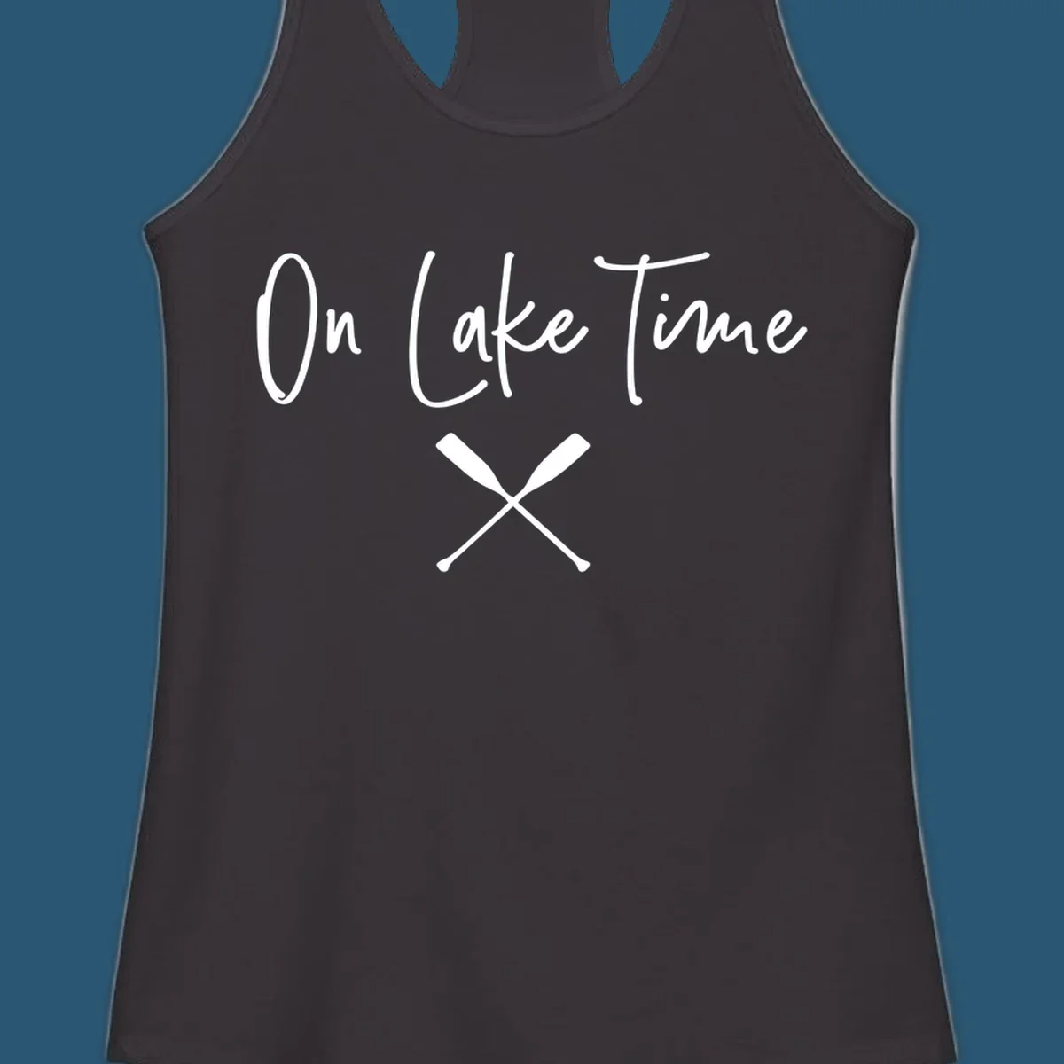 On Lake Time text with crossed oars graphic.
