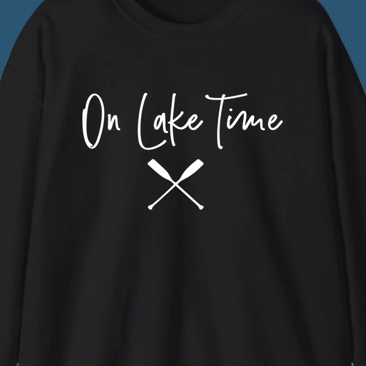 On Lake Time text with crossed oars graphic.