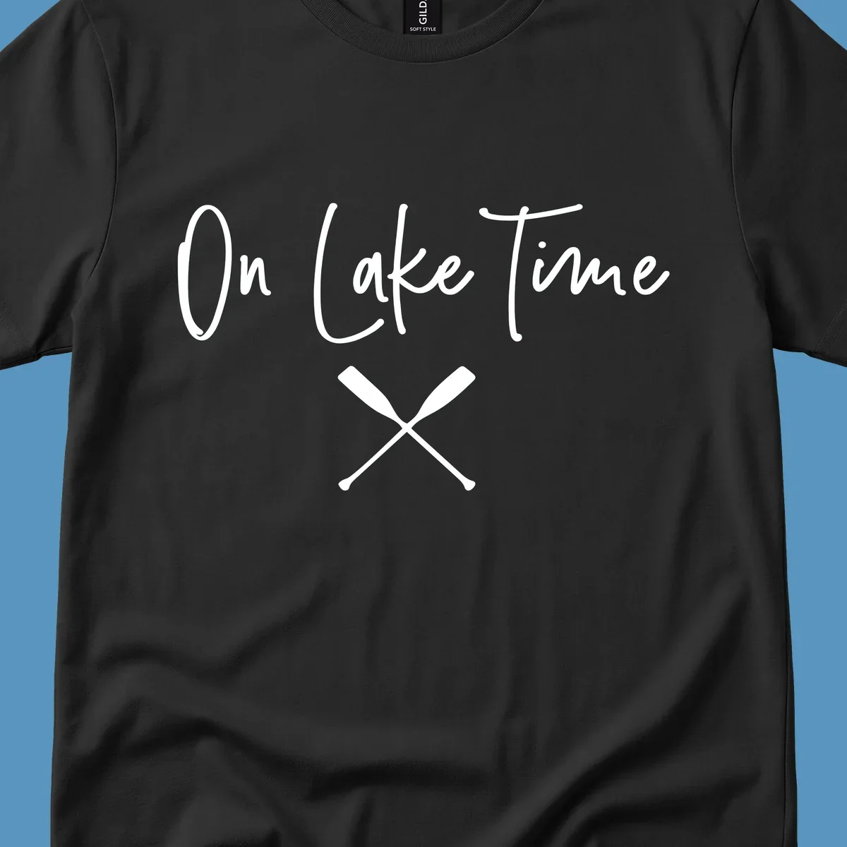 On Lake Time text with crossed oars graphic.