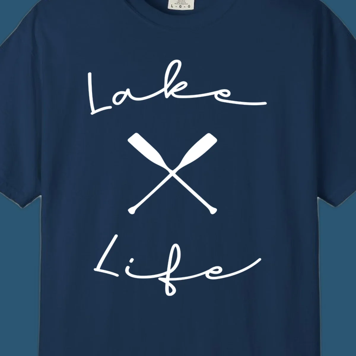 Lake life text with crossed oars graphic